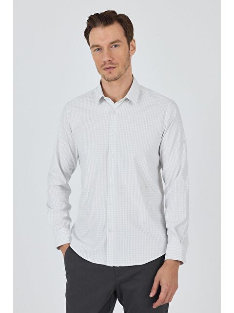 İMZA Beyaz Sert Yaka Cepsiz Gabardin Uzun Kol Slim Fit Esnek Gömlek 1004250232 - S000388104-17219
