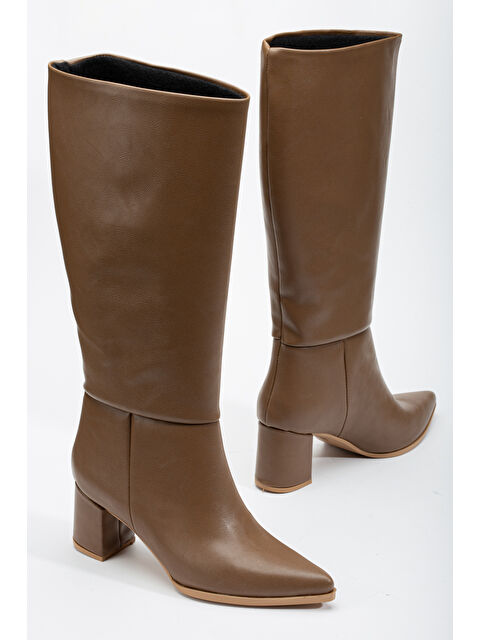 TONNY BLACK Kadın Vizon Cilt Termo Taban Sivri Burunlu Kalın Topuklu Çizme - S000286406-17365