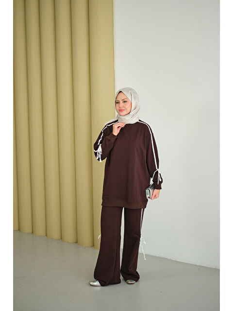 Locco Moda Kadın Kurdele Detay İkili Takım Kahverengi - S000492435-19413