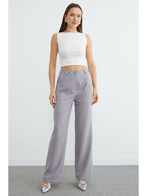 Fullamoda Çizgili Yüksek Bel Palazzo Pantolon - S000511194-20600