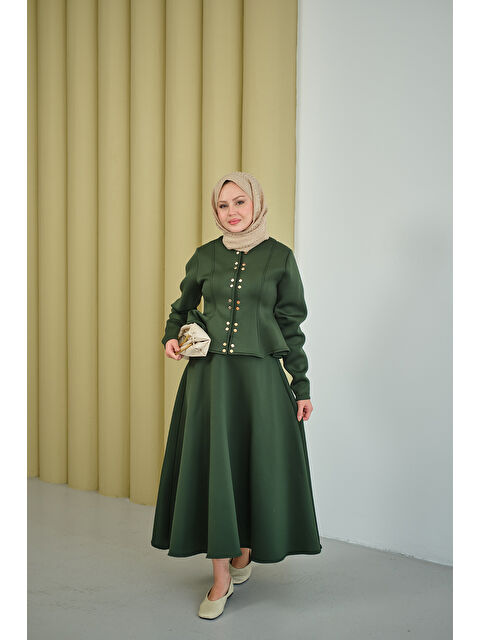 Locco Moda Kadın Çıtçıt Detaylı Takım Zümrüt Yeşil - S000444449-18709