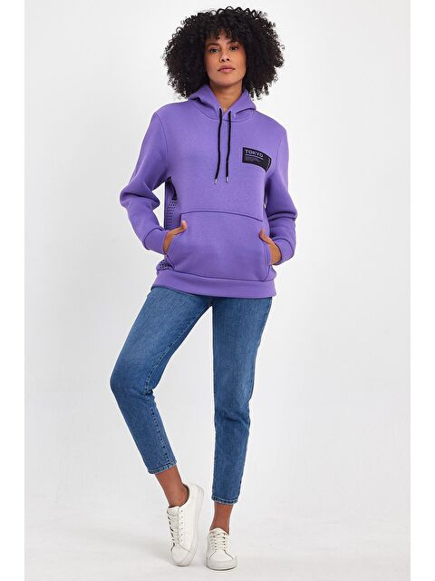 Süperlife Kadın Kapüşonlu Rahat Kalıp İçi Polarlı 3 iplik Tokyo Baskılı SweatShırt spr24swk05