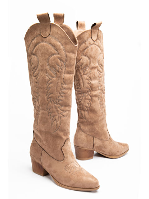 TONNY BLACK Kadın Vizon Süet Termo Taban Nakışlı Western Kovboy Bot - S000493031-19957