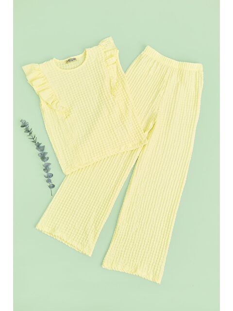 Fullamoda Kolu Fırfırlı Dokulu Kız Çocuk 2 Li Takım