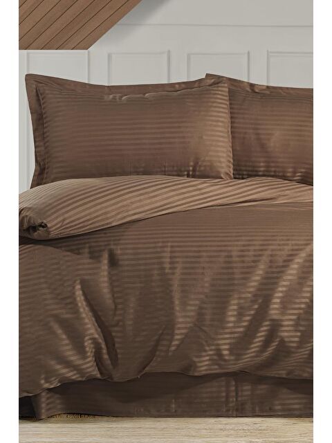 Çeyiz Diyarı Stripe Tek Kişilik PollySaten Nevresim Takımı Cappucino - S000489455-19413