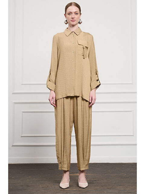 Nuss Çizgili Cep Detay Takım 1041 Camel - S000375567-4557