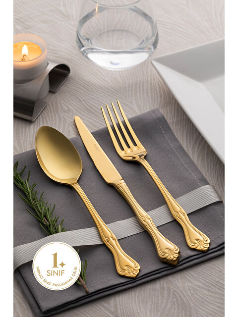 Nehir Lalezar Full Altın 12 Kişilik 89 Parça Deri Kutulu Çatal Kaşık Bıçak Takımı - S000495342-20076