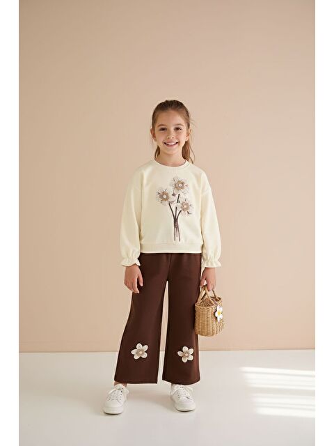 Cansın Mini Krem Çiçek Nakış Detaylı Badili Jean Pantolonlu Kız Çocuk 2li Takım 23511 - S000500186-19966