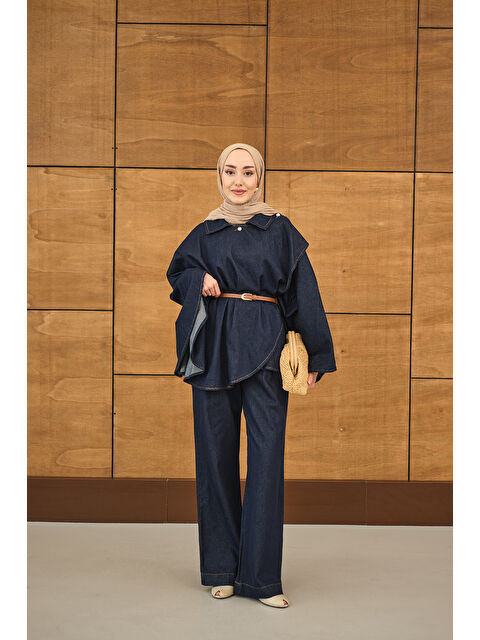 Locco Moda Kadın Yan Düğme Detaylı Jean Takım Lacivert - S000530203-21164