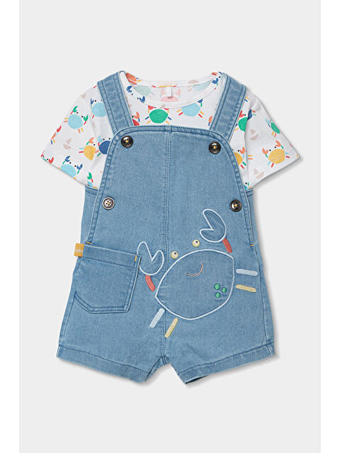 Boboli Yengeç Desenli Denim Salopet Set 6-24 Ay Mavi - S000530790-17234