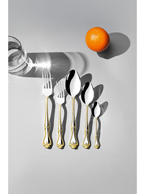 Nehir Lalezar Altın Sade 12 Kişilik 60 Parça Kutulu Çatal Kaşık Takımı - S000495350-20076