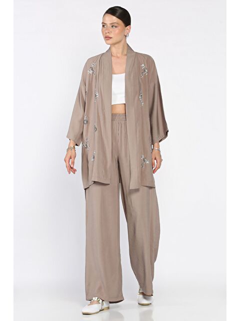 Gülseli Taşlı Kimono Pantolon İkili Takım - S000470235-26429
