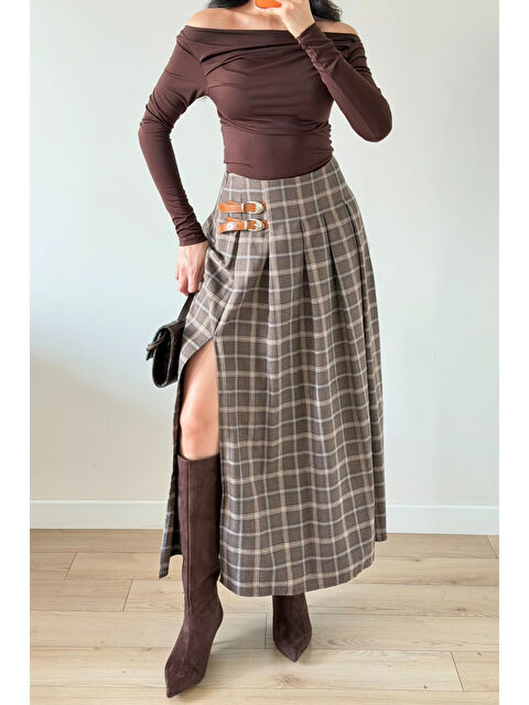 eka Kadın Kahve Ekose Etek 6831 - S000490892-19413