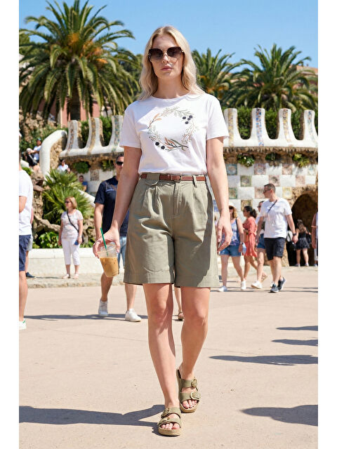 Lela Pamuklu Loose Fit Pileli Kemerli Bermuda Şort 668YP5439 - S000527063-17354