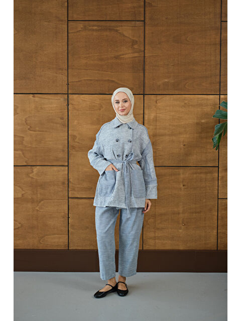 Locco Moda Kadın Çift Düğmeli Takım Mavi - S000492425-17234