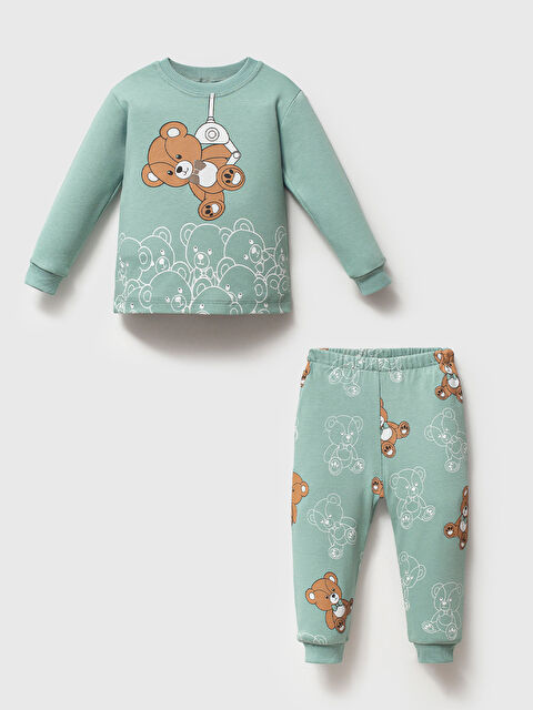Mahfel %100 Pamuklu Yeşil Ayıcıklı Çocuk Pijama Takımı 1-6 Yaş - S000515118-18194