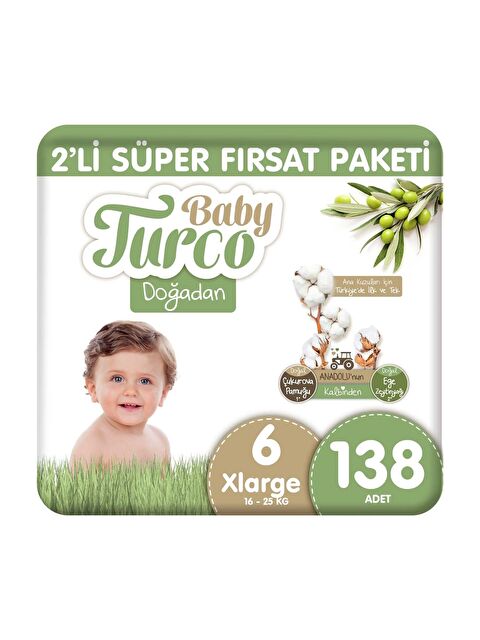 Baby Turco Doğadan 2'li Süper Fırsat Paketi Bebek Bezi 6 Numara Xlarge 138 Adet - S000318594-10231
