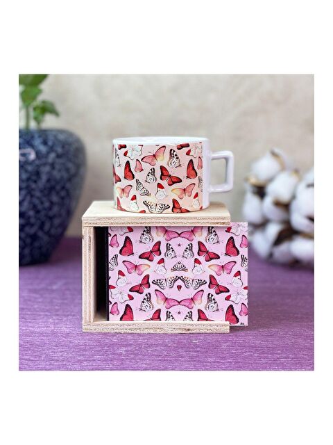 Bam Hediyelik Eşya Pembe Kelebek Tasarımlı Kutulu Kupa - S000290139-23173