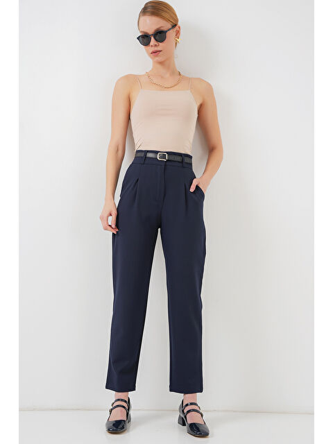 Bigdart Kadın Pileli Kemerli Kumaş Pantolon 6725 - Lacivert - S000374397-21164