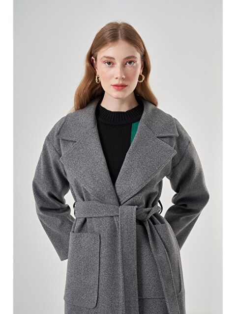 Mizalle Basic Kaşe Dokulu Antrasit Kaban - S000351426-29666
