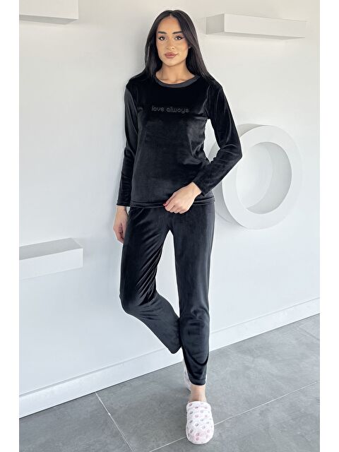 Gülseli Kadın Baskılı Kadife Sweat Pantolon İkili Takım - S000470236-19351