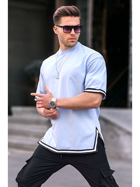 Madmext Bebe Mavisi Bisiklet Yaka Şeritli %100 Pamuk Tişört 6097 - S000015956-3642