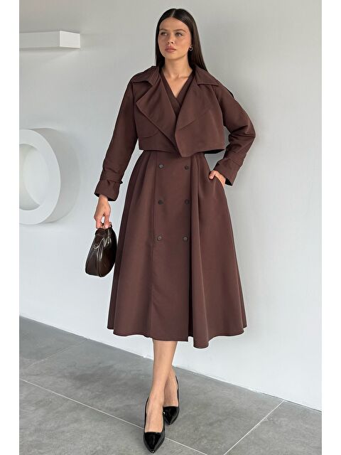 Gülseli Kadın Trenç Kumaş Ceket Elbise İkili Takım - S000445320-19413