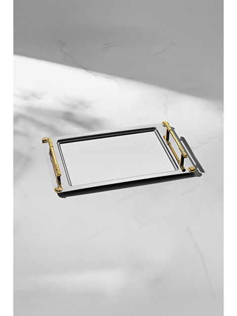 Nehir Paris Altın Saten Çelik Kahve Tepsi - S000495366-20076