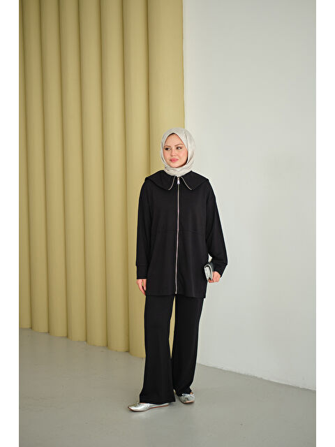 Locco Moda Kadın Gemici Yaka Taşlı Takım Siyah - S000492433-19351