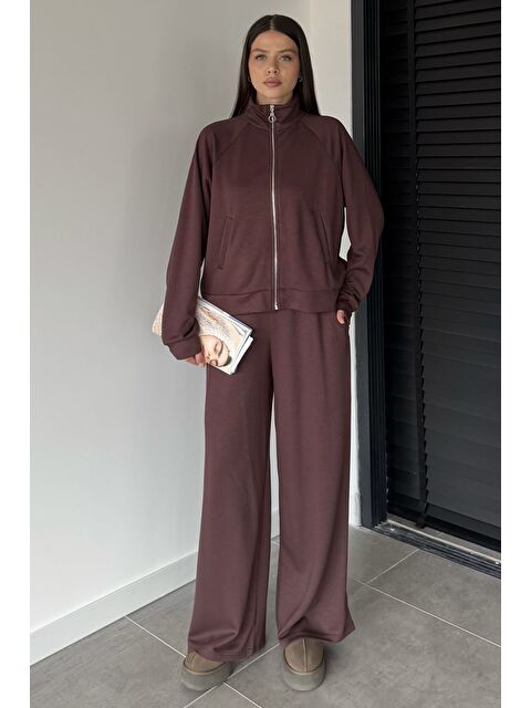 Gülseli Kadın Ön Fermuarlı Sweat Bel Lastikli Palazzo Pantolon İkili Takım - S000470242-19413