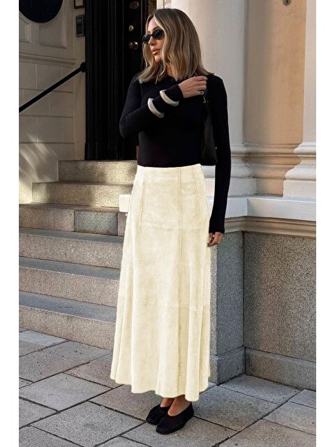 Madmext Taş Rengi Süet Uzun Etek Mg2549 - S000440020-25636