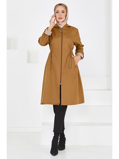 Tofisa Belde Lastik Detaylı Fermuarlı Miranda Trençkot Taba - 27624 - S000439596-14955