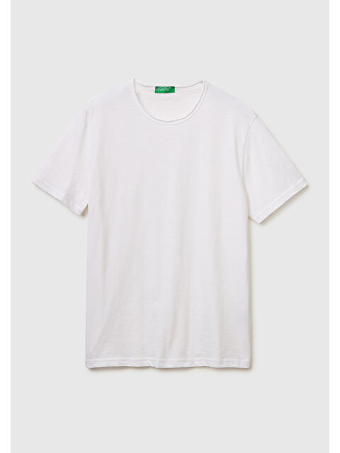 United Colors Of Benetton Erkek Beyaz  %100 Pamuk Regular Fit Bisiklet Yaka T-Shirt