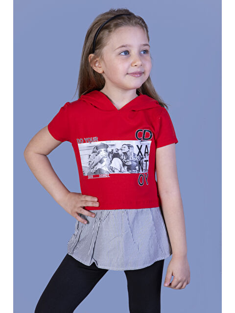 Toontoykids Kız Çocuk Eteği ve Kapüşonu Garnili Tişört