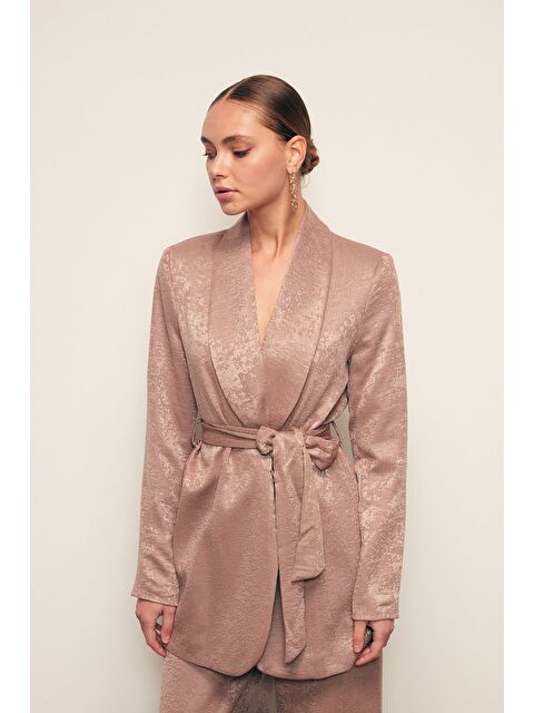 SATEEN Kuşaklı Uzun Ceket - Vizon - S000323593-26429