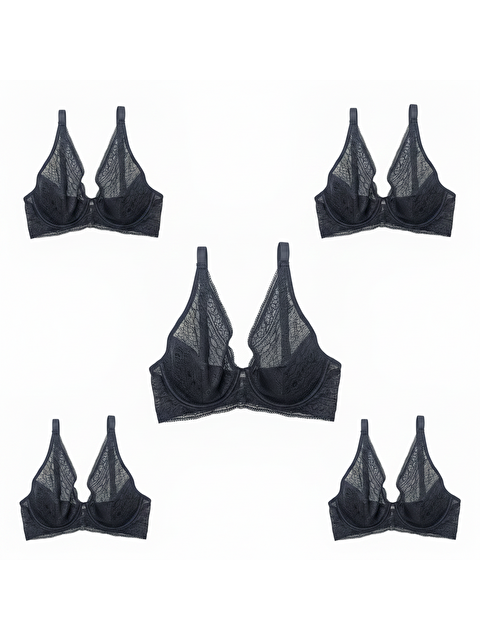 Bonbon Kadın Dantelli Toparlayacı Siyah Renk 5'Li Paket Sütyen Bb2296
