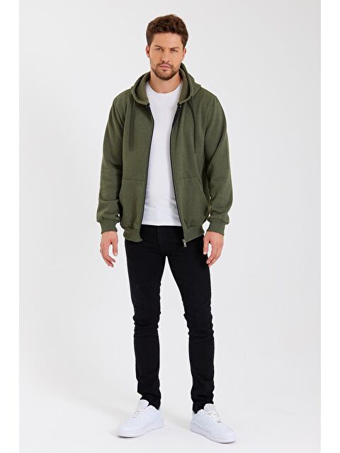 Mmetalic Kanguru Cepli Kapüşonlu  İçi Pamuklu Erkek Fermuarlı Sweatshirt - S000234401-18547