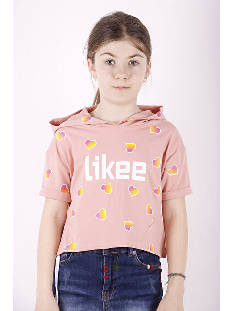 Toontoykids Kız Çocuk Likee Baskılı Kapüşonlu Tişört