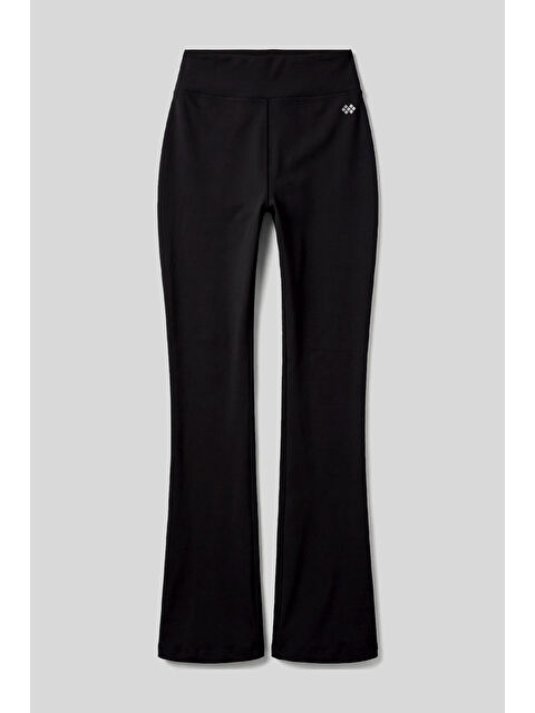 Tommylife Siyah Esnek Yüksek Bel Spor Performans Kadın İspanyol Paça Kadın Tayt - 94686