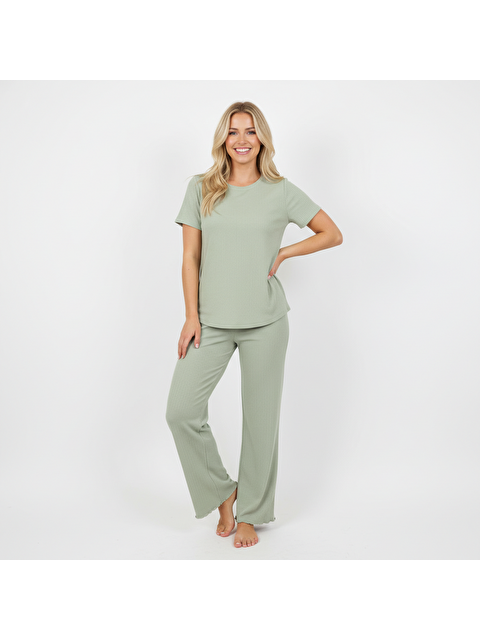 Bonbon Kadın Jakarlı Açık Yeşil Renk 3'Lü Set Pijama Takımı Bb2313