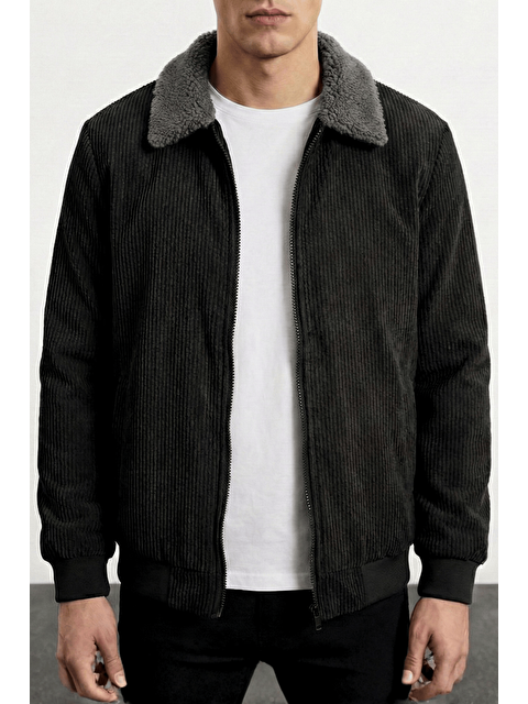 Genius Store Erkek Kadife Mont Pelüş Astarlı Gömlek Yaka Rüzgar Geçirmez Kadife Mont - S000501396-19351