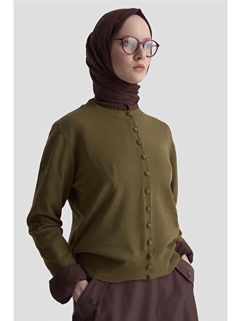 ARMİNE Düğme Detaylı Basic Hırka 25Kd7012 Haki - S000489498-18547