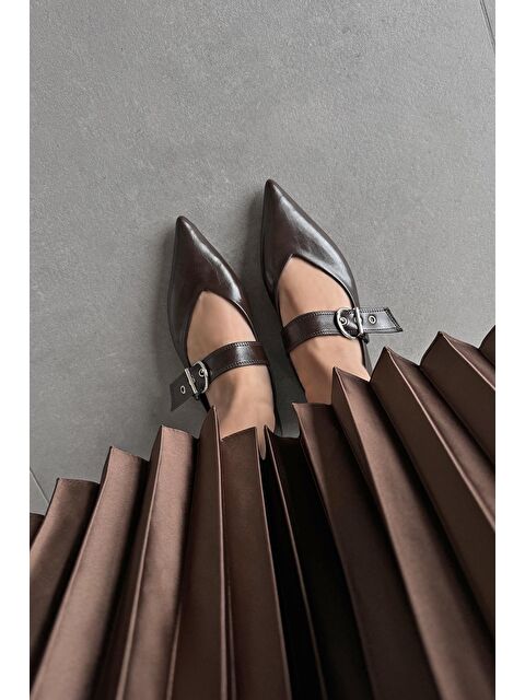 Straswans Pansy  Kadın Kemer Detay Kırışık Deri Babet Kahve - S000513272-19413