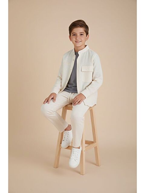 Cansın Mini Krem Keten Gömlekli Pantolonlu Erkek Çocuk 3lü Alt Üst Takım 23573 - S000518889-19966
