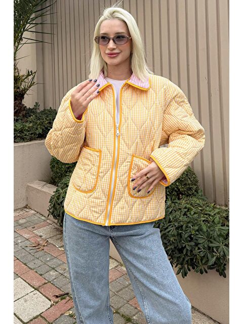 Madmext Sarı Pötikareli Cepli Kadın Mont Mg2488 - S000437731-20072