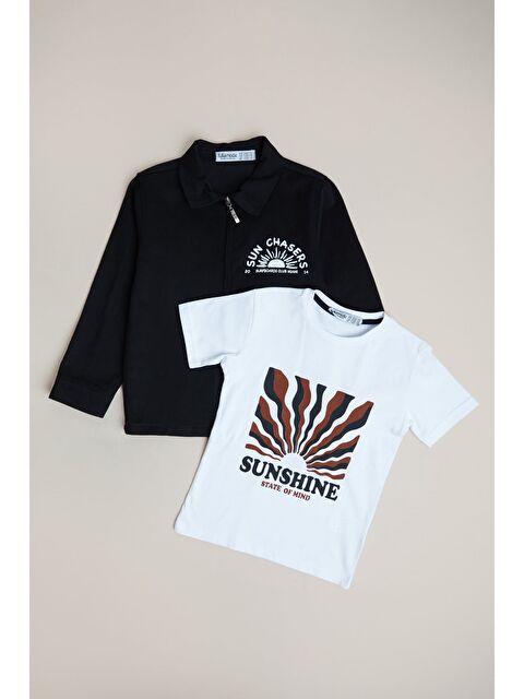 Fullamoda Baskılı Fermuarlı 2'li Erkek Çocuk Fermuarlı Sweatshirt ve Tişört - S000513377-19351