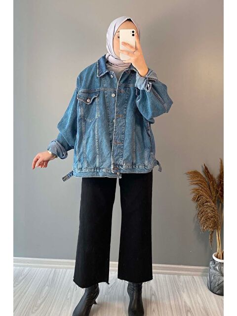 Lamelif Çift Cepli Oversize Ceket Açık Mavi - S000517960-17437