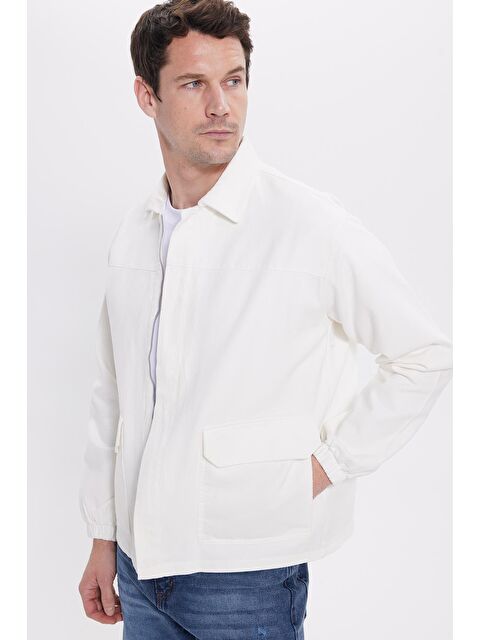 TUDORS Erkek Relax Fit Rahat Kesim Çift Cep Denim Beyaz Jean Mont Gömlek - S000518895-20063