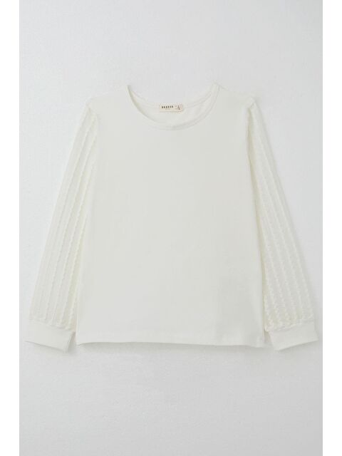 Breeze Kız Çocuk Bluz Kolları Tüllü Ekru (8-10 Yaş) - S000490223-19965