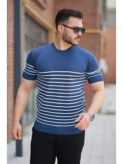 Jane's Erkek çizgi Desenli Bisiklet Yaka Kısa Kollu T-sihrt - S000528594-17234